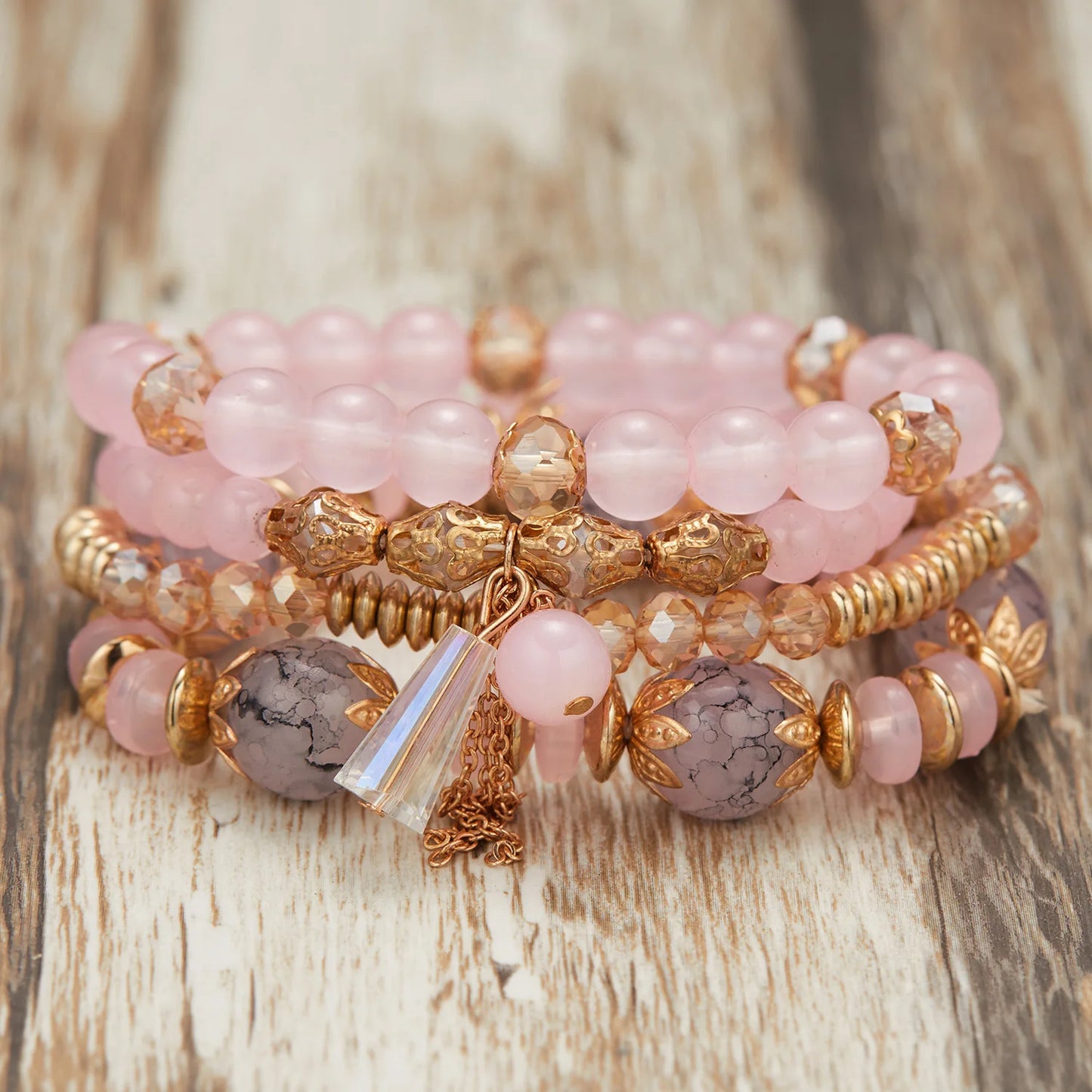Bohemian Multilayer Crystal Beaded Bracelets For Women Charm Link Chain Irregular Geometric Bracelet Bangle Ethnic Jewelry Gifts