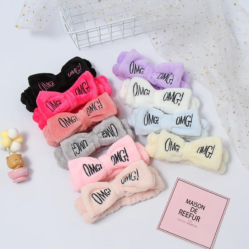 New Letter "OMG" Coral Fleece Soft Bow Headbands for women Girls Cute Hair Holder Hairbands Hair Bands Headwear Hair Accessories