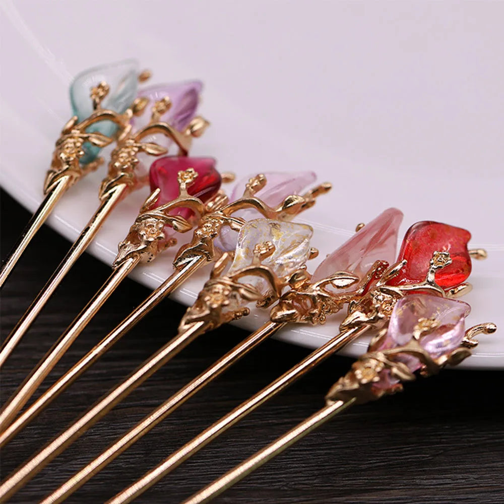 Vintage Chinese Style Hanfu Hair Stick Women Metal Glaze Hair Fork Hair Chopsticks Hairpin Woman Jewelry Hair Clip Accessories