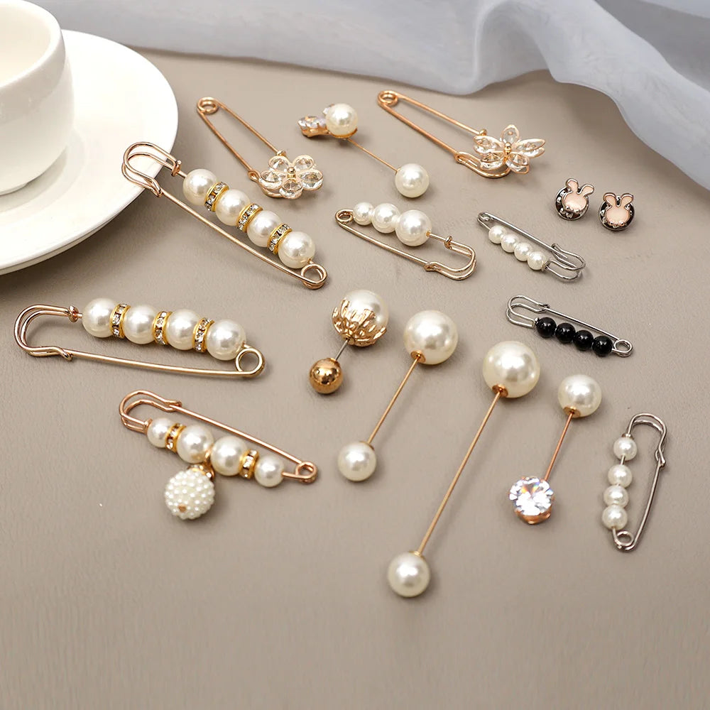 Pearl Brooches Set Waist Buckle Cardigan Jeans Anti-fade Brooch Pins Women Sweater Coat Anti Fall Pearls Clothes Pin Decoration