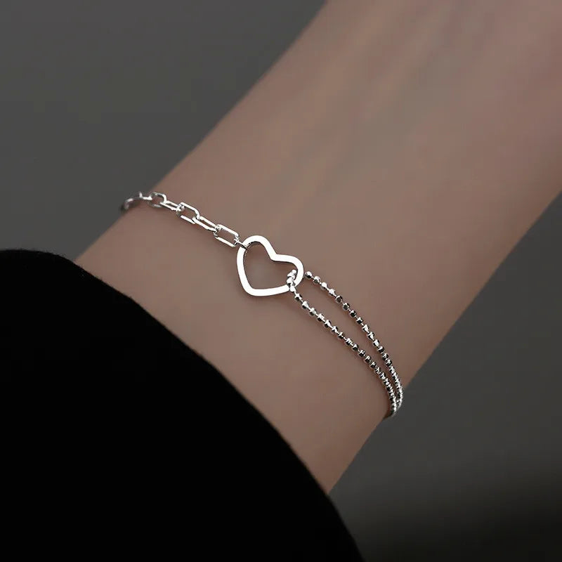 Luxury Fashion Double Love Heart Hollow Round Beads Bracelet for Women Adjustable Bracelet Romantic Wedding Party Jewelry Gift