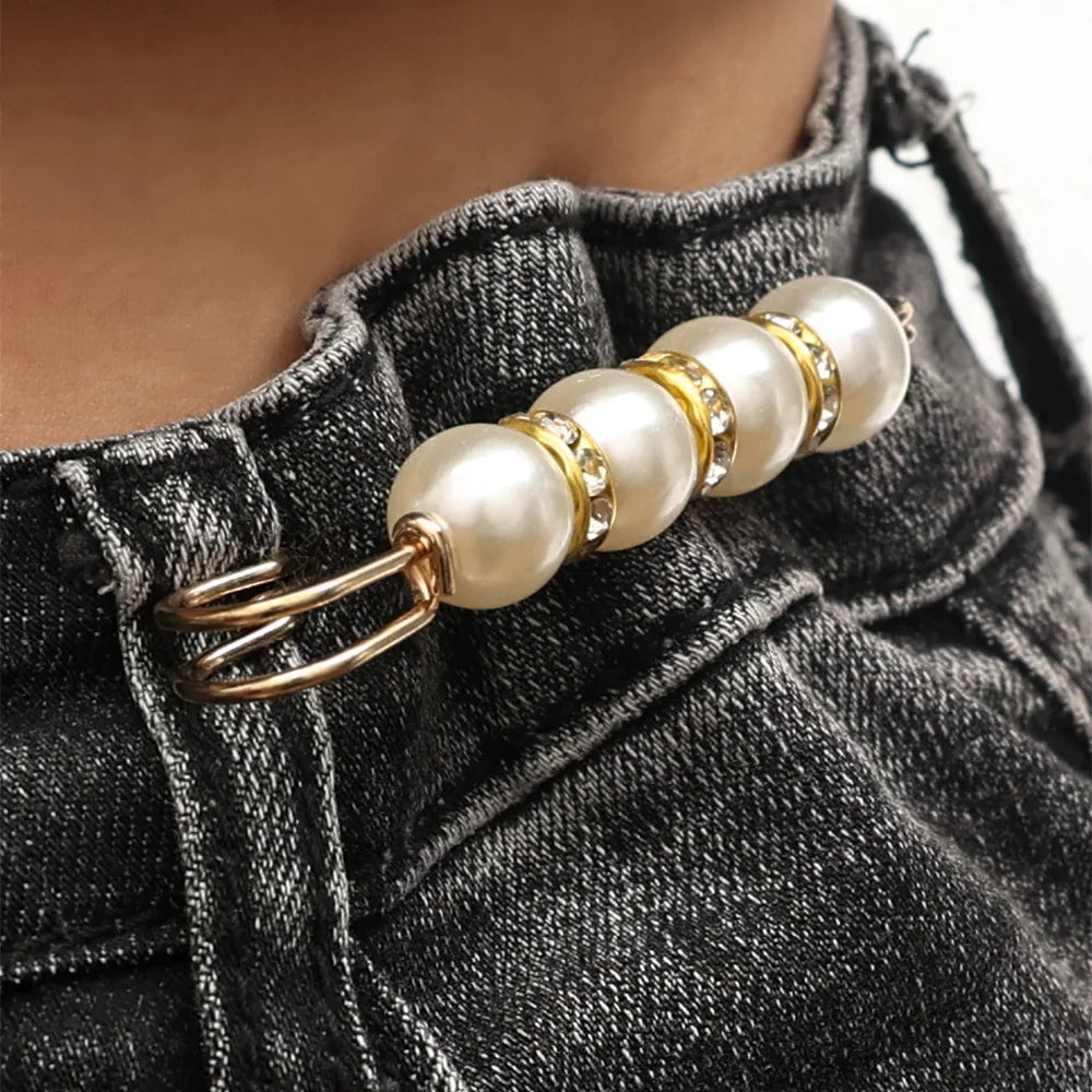 Pearl Brooches Set Waist Buckle Cardigan Jeans Anti-fade Brooch Pins Women Sweater Coat Anti Fall Pearls Clothes Pin Decoration