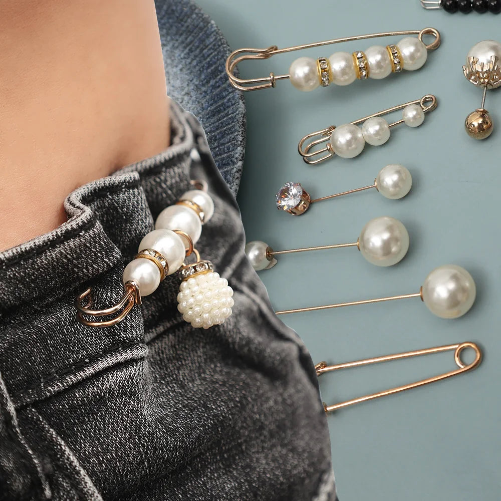 Pearl Brooches Set Waist Buckle Cardigan Jeans Anti-fade Brooch Pins Women Sweater Coat Anti Fall Pearls Clothes Pin Decoration