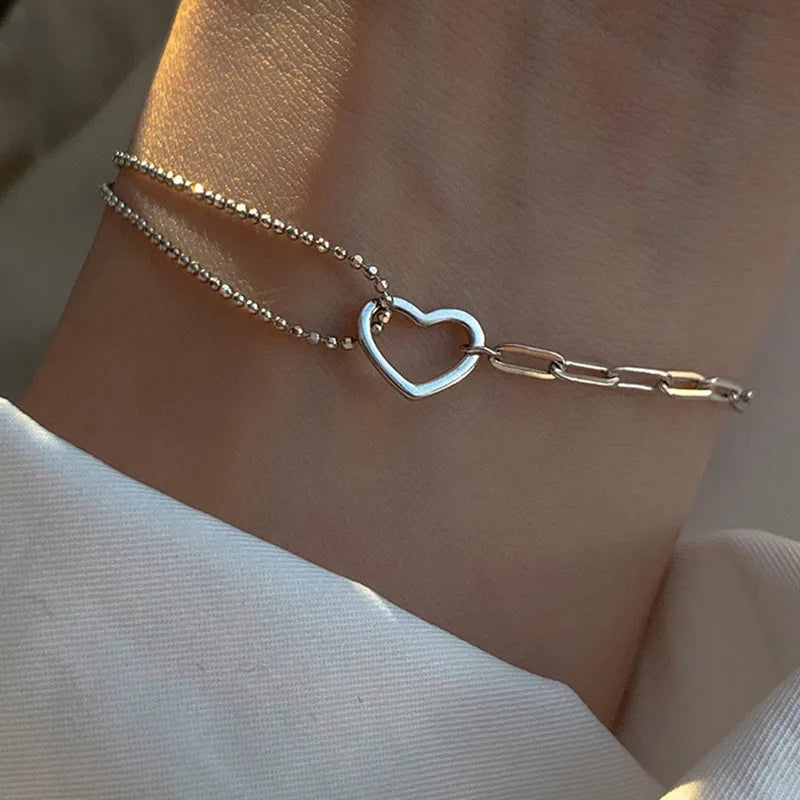 Luxury Fashion Double Love Heart Hollow Round Beads Bracelet for Women Adjustable Bracelet Romantic Wedding Party Jewelry Gift