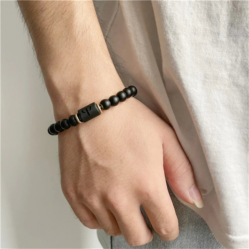 Fashion Zodiac Bracelets For Women Men Matte Black Agate Beads Wristbands Couple Gifts Jewelry Beaded Bracelets