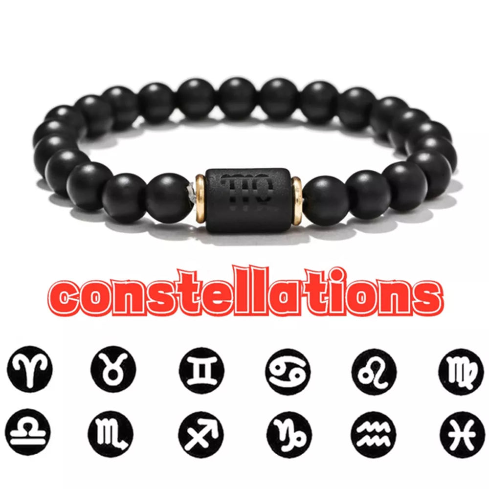 Fashion Zodiac Bracelets For Women Men Matte Black Agate Beads Wristbands Couple Gifts Jewelry Beaded Bracelets