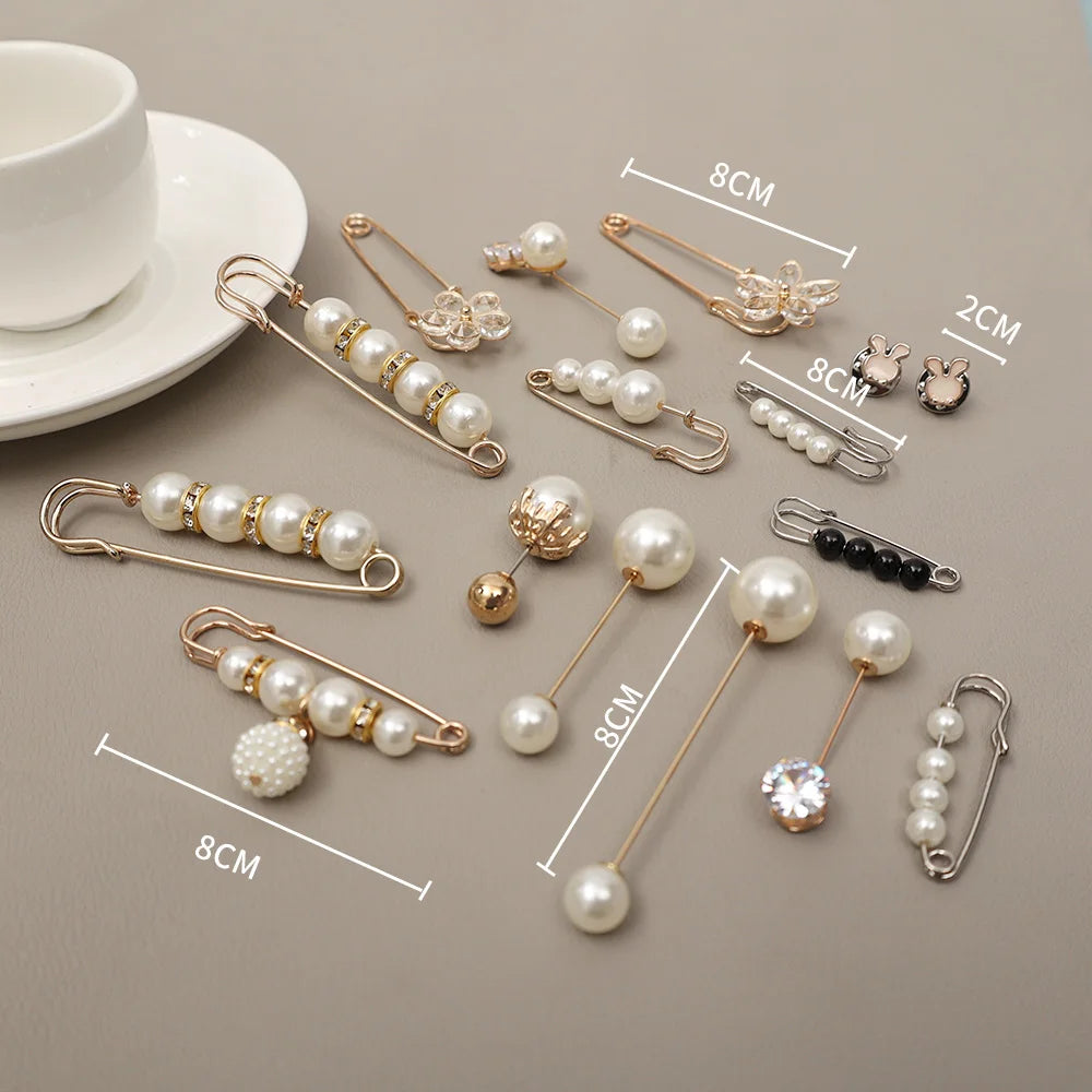 Pearl Brooches Set Waist Buckle Cardigan Jeans Anti-fade Brooch Pins Women Sweater Coat Anti Fall Pearls Clothes Pin Decoration